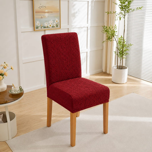 Embossed Geometric Jacquard Dinning Chair Cover - Mehroon