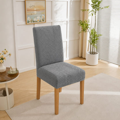 Embossed Geometric Jacquard Dinning Chair Cover - Grey