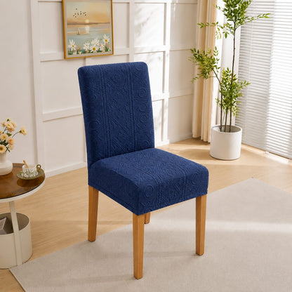 Embossed Geometric Jacquard Dinning Chair Cover - Navy Blue