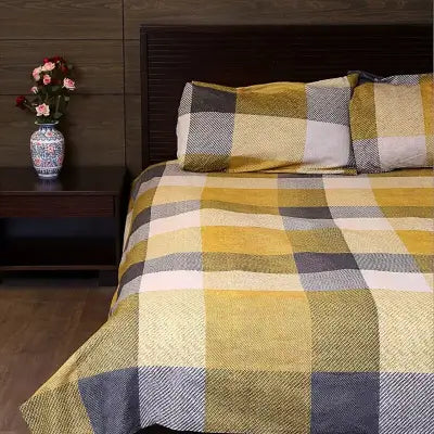 Cotton Printed Bedsheet ? Yellow Checks