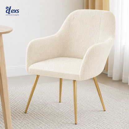Embossed Geometric Jacquard Turkish Arm Chair Cover - Off White