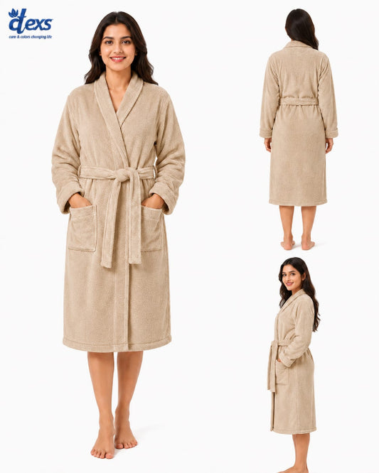 Unisex Fluffy Bathrobe - Beigh