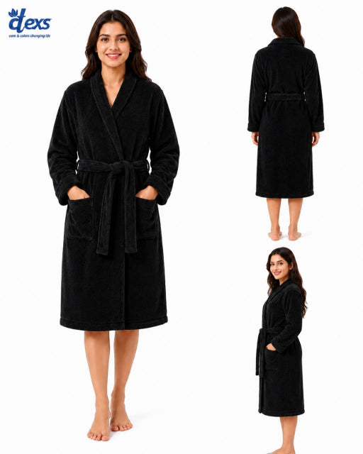 Unisex Fluffy Bathrobe - Black