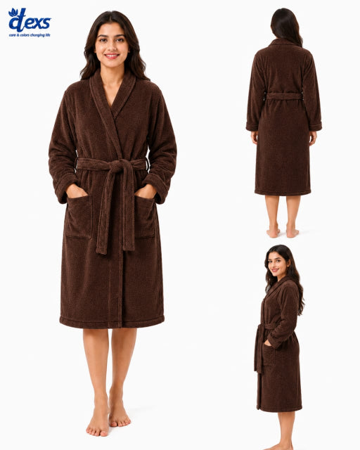 Unisex Fluffy Bathrobe - Dark Brown