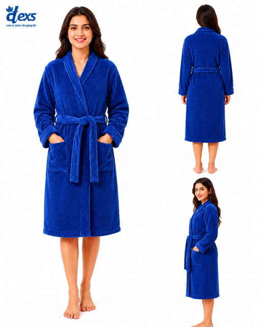 Unisex Fluffy Bathrobe - Navy Blue