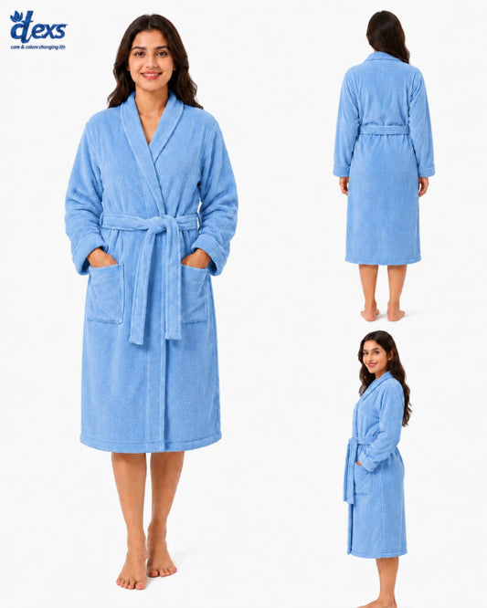 Unisex Fluffy Bathrobe - Sky Blue