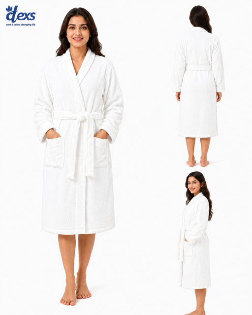 Unisex Fluffy Bathrobe - White