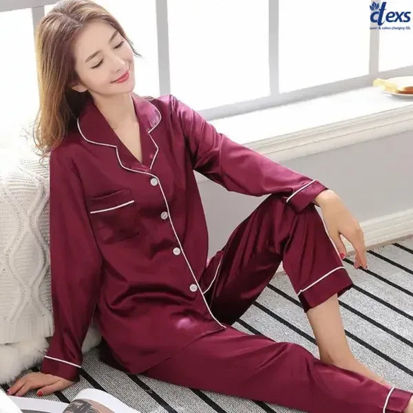 Women Silk Night Suit - Mehroon - Ctexs