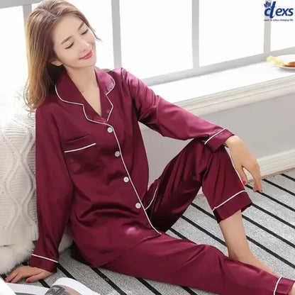 Women Silk Night Suit - Mehroon - Ctexs