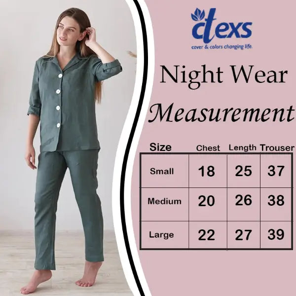 Women Silk Night Suit - Dark Green