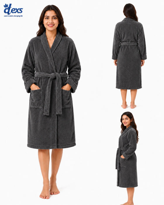 Unisex Fluffy Bathrobe - Gray