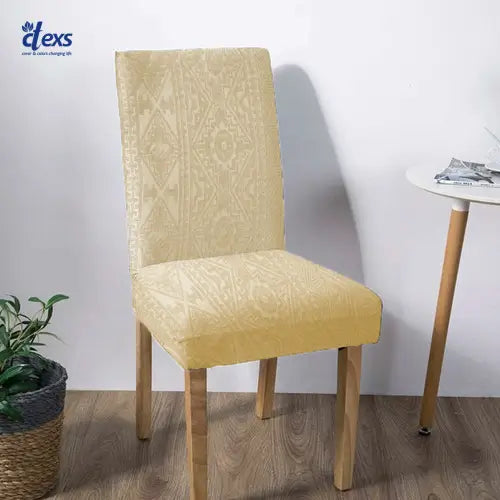 Embossed Geometric Jacquard Dinning Chair Cover - Beigh
