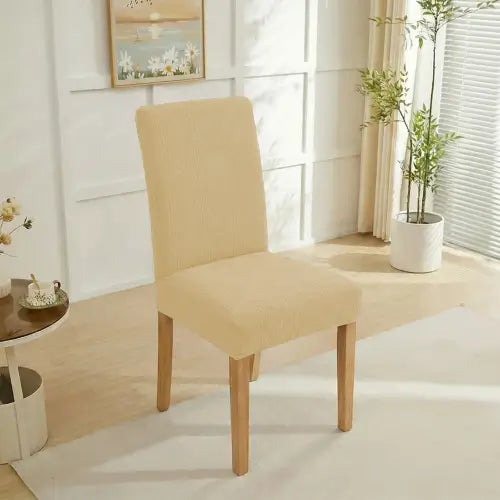 Embossed Geometric Jacquard Dinning Chair Cover - Beigh