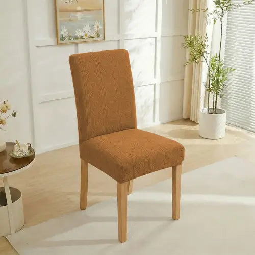 Embossed Geometric Jacquard Dinning Chair Cover - Camel Brown
