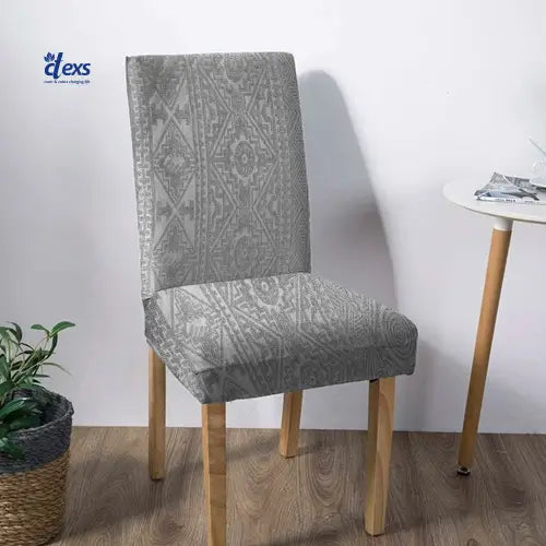 Embossed Geometric Jacquard Dinning Chair Cover - Grey
