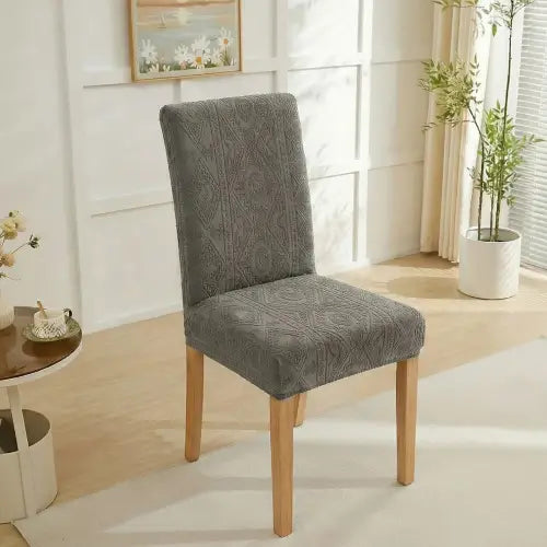 Embossed Geometric Jacquard Dinning Chair Cover - Grey