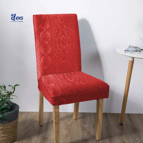 Embossed Geometric Jacquard Dinning Chair Cover - Mehroon
