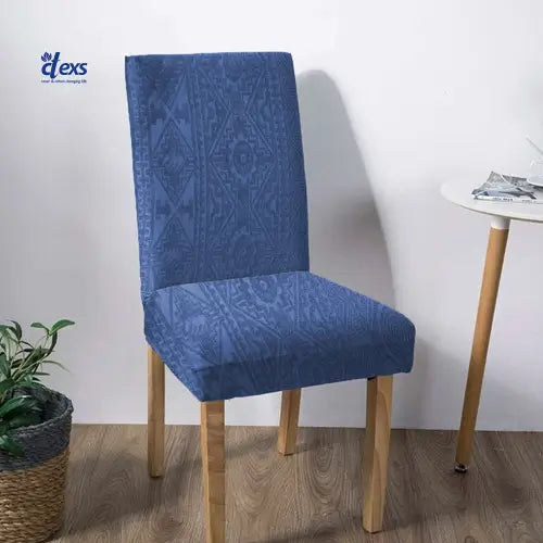 Embossed Geometric Jacquard Dinning Chair Cover - Navy Blue