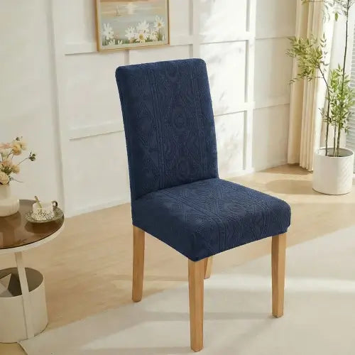 Embossed Geometric Jacquard Dinning Chair Cover - Navy Blue