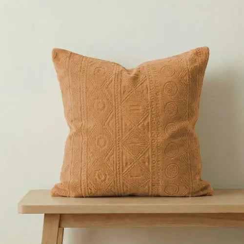Embossed Geometric Jacquard Cushion Covers - Camel Brown