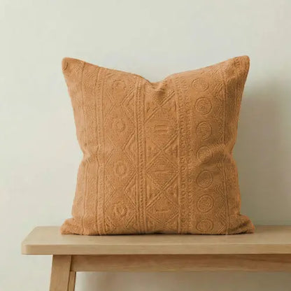 Embossed Geometric Jacquard Cushion Covers - Camel Brown