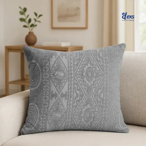 Embossed Geometric Jacquard Cushion Covers - Grey