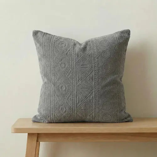 Embossed Geometric Jacquard Cushion Covers - Grey