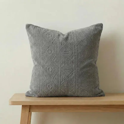 Embossed Geometric Jacquard Cushion Covers - Grey