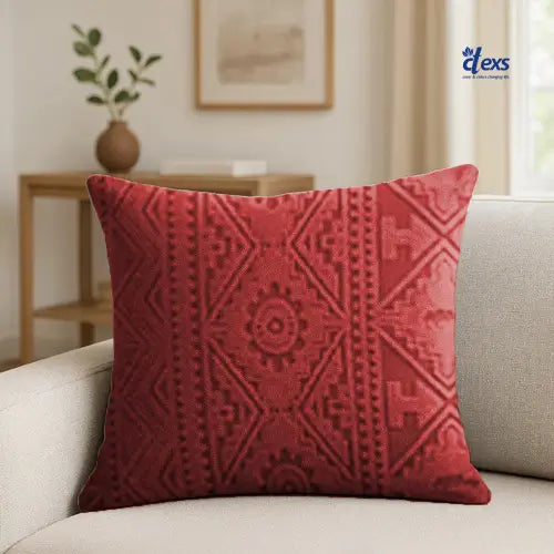 Embossed Geometric Jacquard Cushion Covers - Mehroon