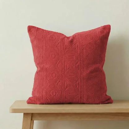 Embossed Geometric Jacquard Cushion Covers - Mehroon