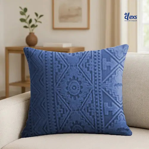 Embossed Geometric Jacquard Cushion Covers - Navy Blue
