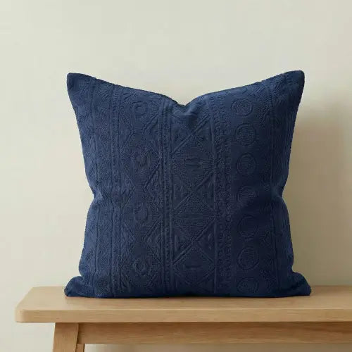 Embossed Geometric Jacquard Cushion Covers - Navy Blue