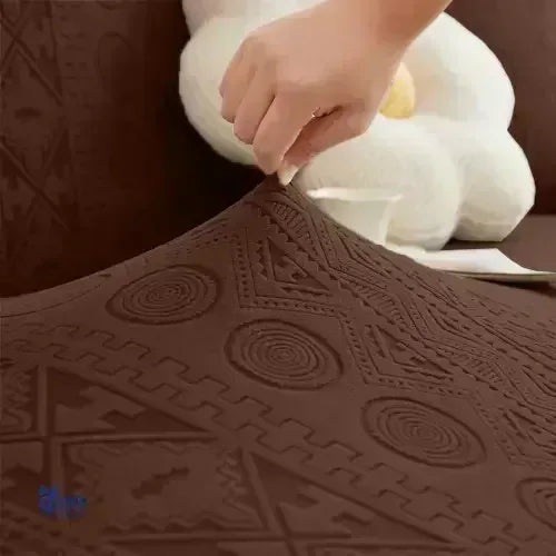 L-Shape Embossed Geometric Jacquard Sofa Cover - Dark Brown - Ctexs
