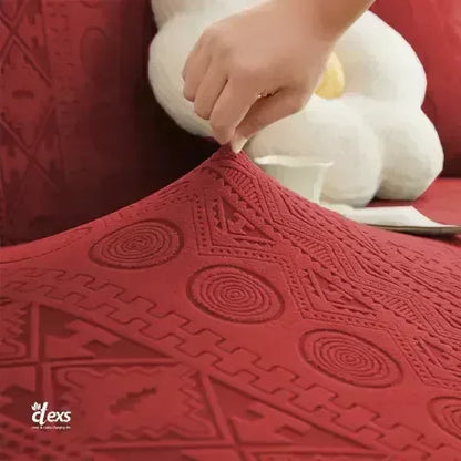 L-Shape Embossed Geometric Jacquard Sofa Cover - Mehroon - Ctexs