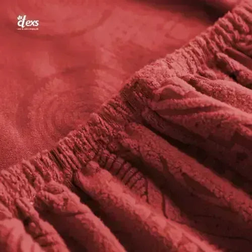 L-Shape Embossed Geometric Jacquard Sofa Cover - Mehroon - Ctexs