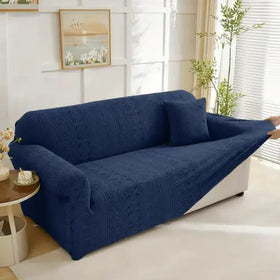 Embossed Geometric Jacquard Sofa Cover - Navy Blue