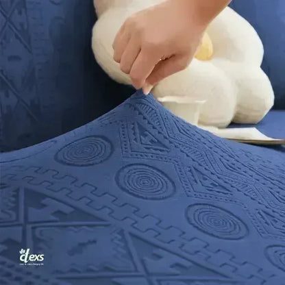L-Shape Embossed Geometric Jacquard Sofa Cover - Navy Blue - Ctexs