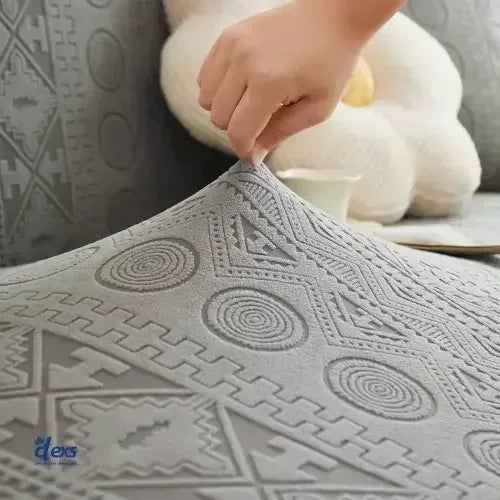 L-Shape Embossed Geometric Jacquard Sofa Cover - Grey - Ctexs