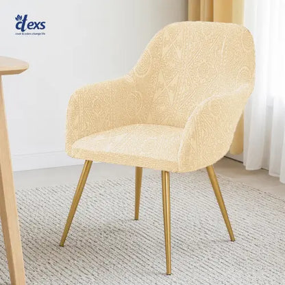 Embossed Geometric Jacquard Turkish Arm Chair Cover - Beigh