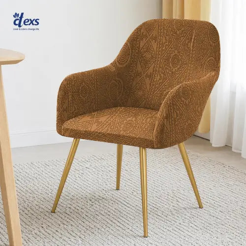 Embossed Geometric Jacquard Turkish Arm Chair Cover - Camel Brown