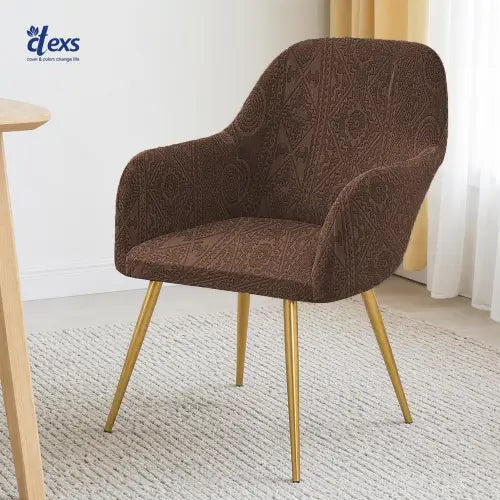 Embossed Geometric Jacquard Turkish Arm Chair Cover - Dark Brown
