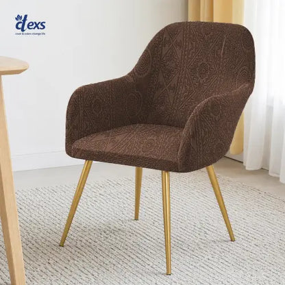 Embossed Geometric Jacquard Turkish Arm Chair Cover - Dark Brown