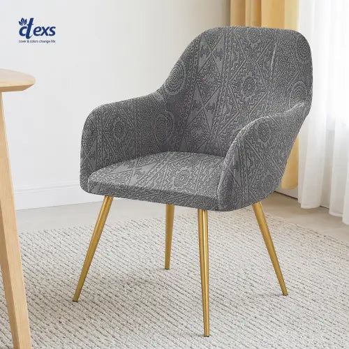 Embossed Geometric Jacquard Turkish Arm Chair Cover - Grey