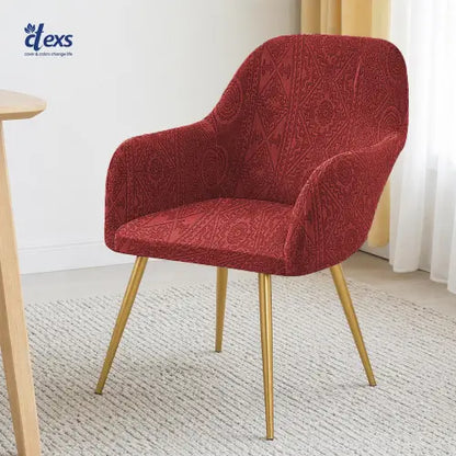 Embossed Geometric Jacquard Turkish Arm Chair Cover - Mehroon