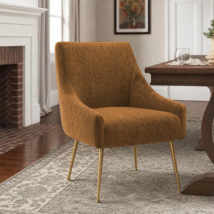 Embossed Geometric Jacquard Turkish Chair Cover - Camel Brown