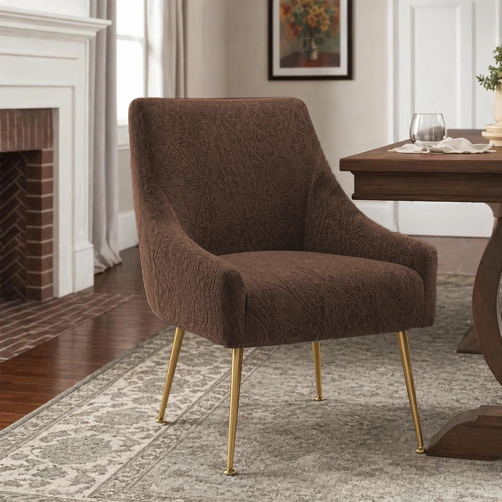 Embossed Geometric Jacquard Turkish Chair Cover - Dark Brown