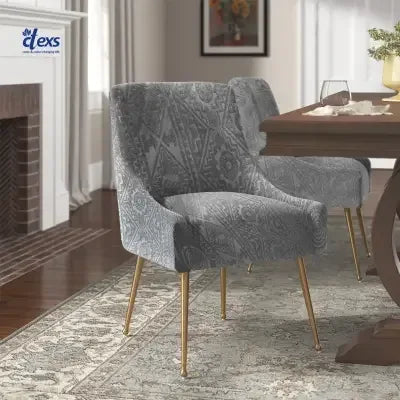 Embossed Geometric Jacquard Turkish Chair Cover - Grey