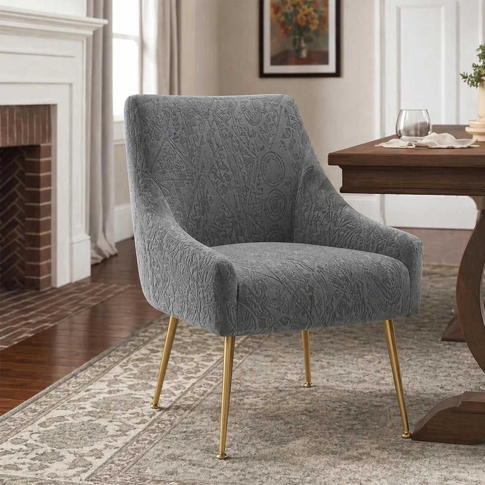 Embossed Geometric Jacquard Turkish Chair Cover - Grey