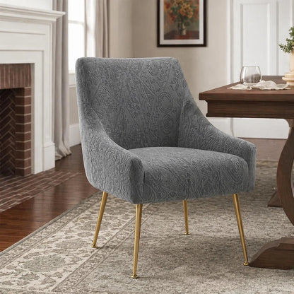 Embossed Geometric Jacquard Turkish Chair Cover - Grey