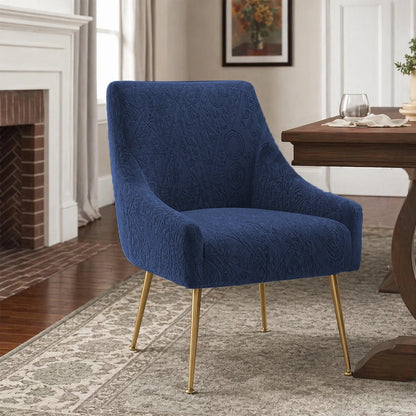 Embossed Geometric Jacquard Turkish Chair Cover - Navy Blue
